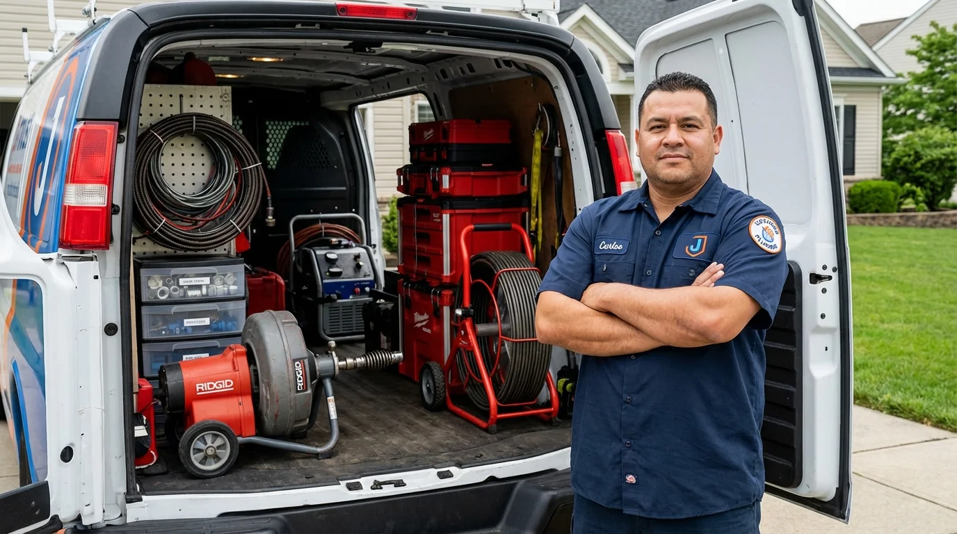 Professional drain cleaning equipment and Johns Plumbing LLC plumber in Bayside