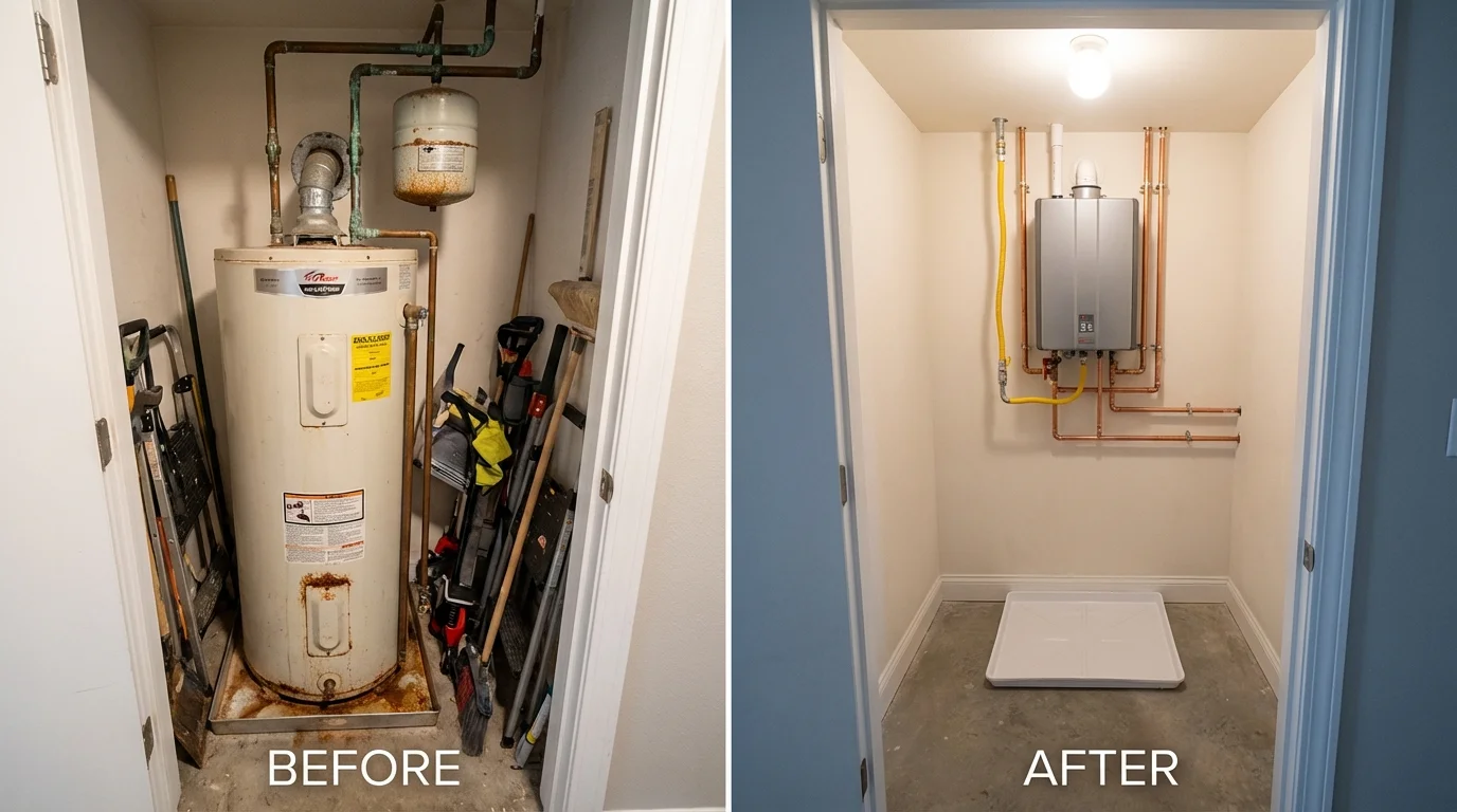 Tank water heater versus wall-mounted tankless unit comparison for Bayside, CA homeowners