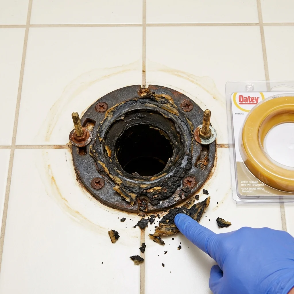 Failed wax ring showing water seepage at the base of a toilet in a Bayside, CA home