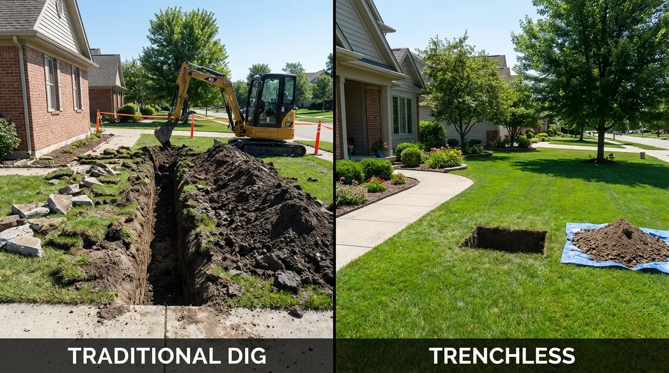 Trenchless sewer repair with minimal yard damage versus traditional excavation in Bayside, CA